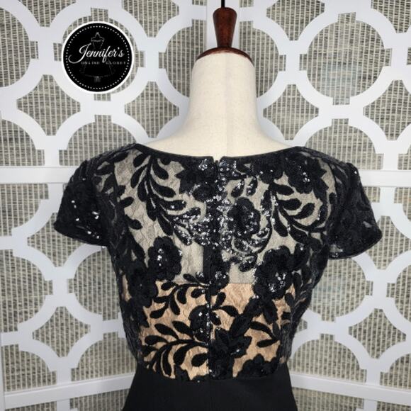 Alex Evenings Black Petite Short Empire Waist Sequin Bodice Sheath Dress 12P - Picture 9 of 16